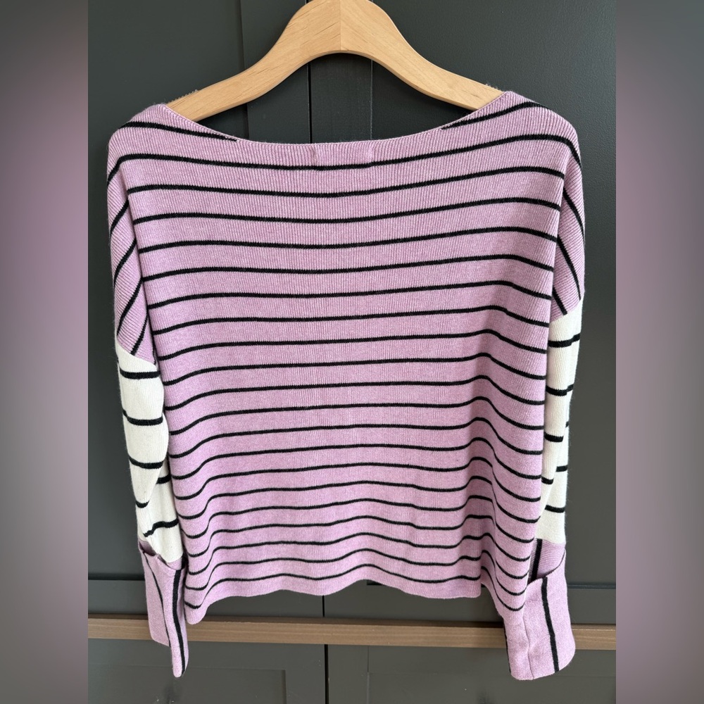 by Anthropologie Faye Striped Sweater Lavender Navy • S - Picture 7 of 7